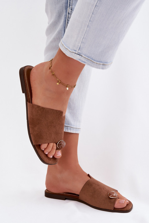 Čības Sieviešu dzīvoklis Ar greznu Detalem Eko zamšādaoIne brūnas krāsas Selavine