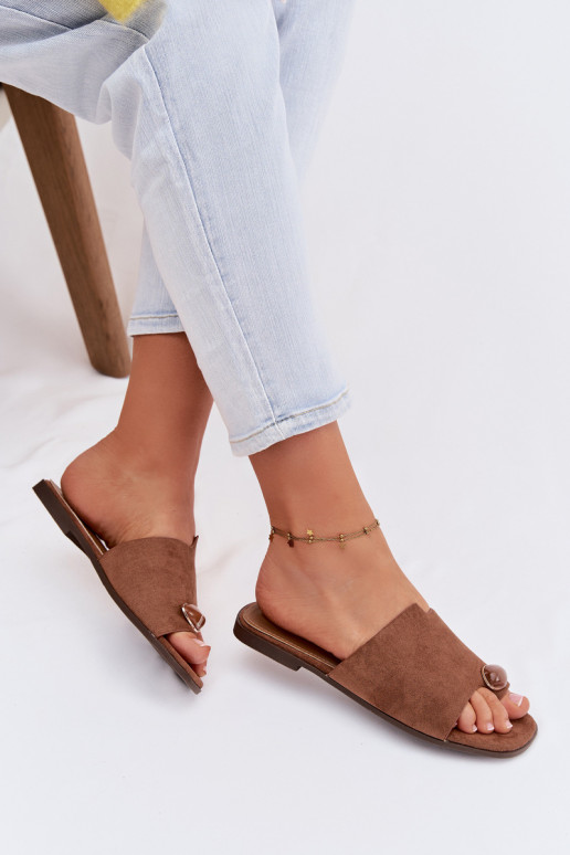 Čības Sieviešu dzīvoklis Ar greznu Detalem Eko zamšādaoIne brūnas krāsas Selavine