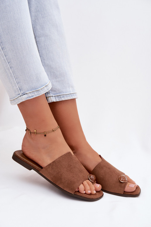 Čības Sieviešu dzīvoklis Ar greznu Detalem Eko zamšādaoIne brūnas krāsas Selavine