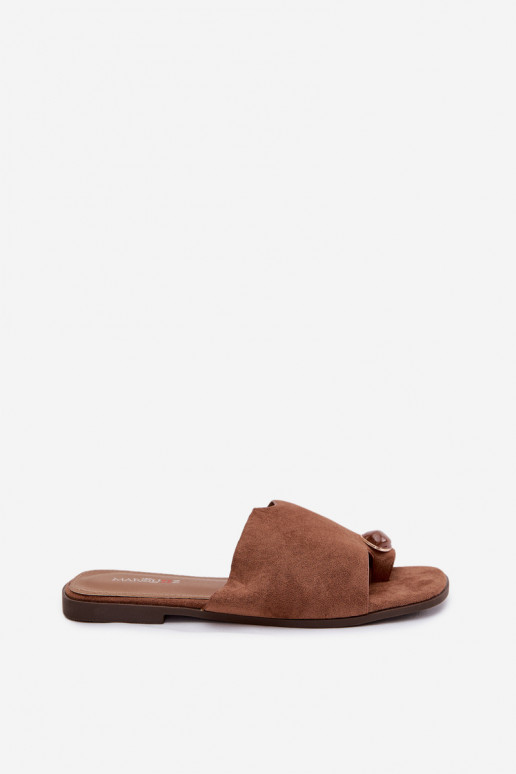 Čības Sieviešu dzīvoklis Ar greznu Detalem Eko zamšādaoIne brūnas krāsas Selavine