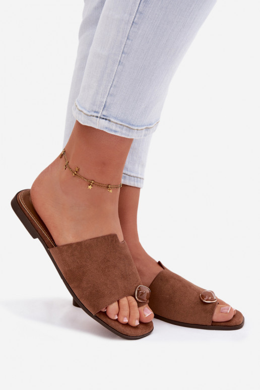 Čības Sieviešu dzīvoklis Ar greznu Detalem Eko zamšādaoIne brūnas krāsas Selavine