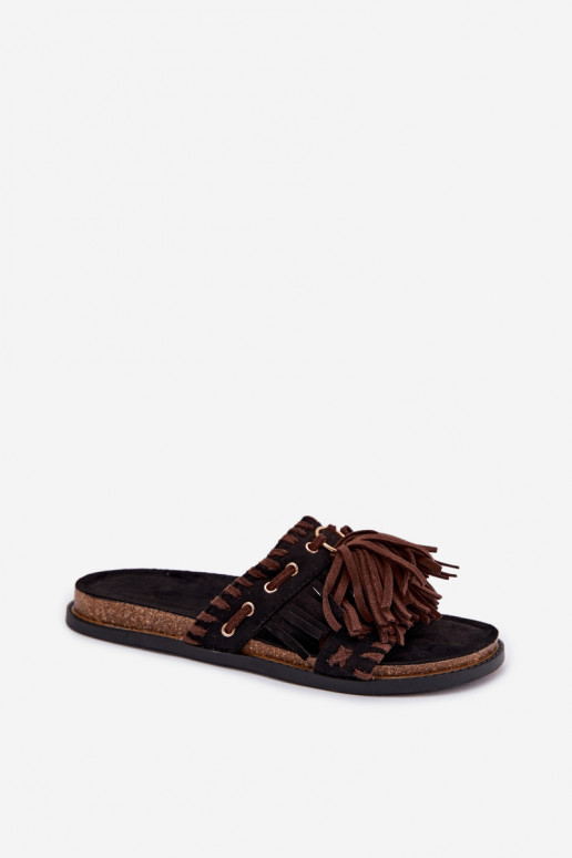 sieviešu čības ar bārkstīm melnas krāsas Glorinna