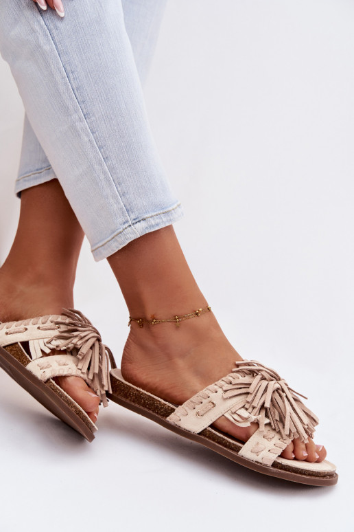 sieviešu čības ar bārkstīm smilšu krāsas Glorinna