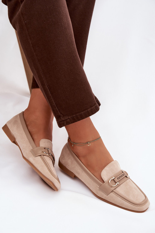 Sieviešu smilšu krāsas mokasīni ar grezniem elementiem „Evelora"