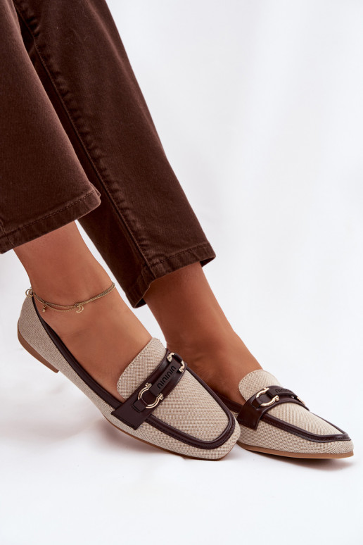 Sieviešu brūni smilšu krāsas mokasīni ar grezniem elementiem „Evelora"