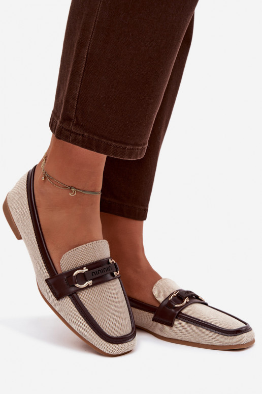 Sieviešu brūni smilšu krāsas mokasīni ar grezniem elementiem „Evelora"