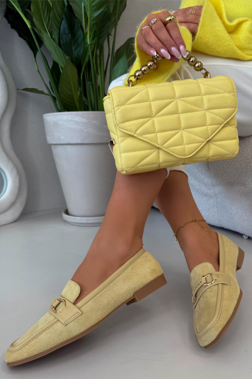 Sieviešu mokasīni ar grezniem elementiem dzeltenā krāsā Evelora
