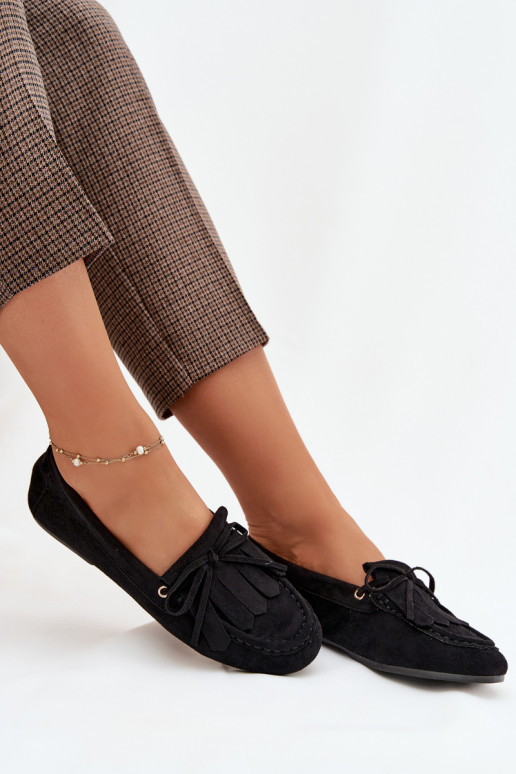 Melnie Glorina sieviešu mokasīni ar stilīgām detaļām un pušķiem