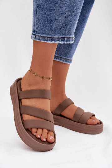 Auduma sieviešu čības ar platformu Ar svītrām Haki krāsas Liorine 2