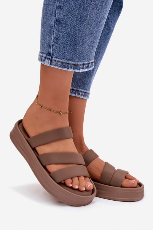 Auduma sieviešu čības ar platformu Ar svītrām Haki krāsas Liorine