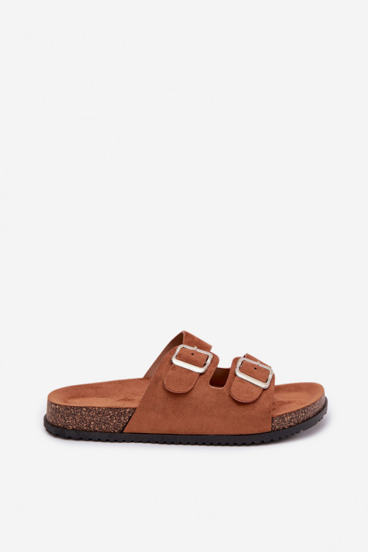 sieviešu čības ar sprādzēm brūnas krāsas Oliena