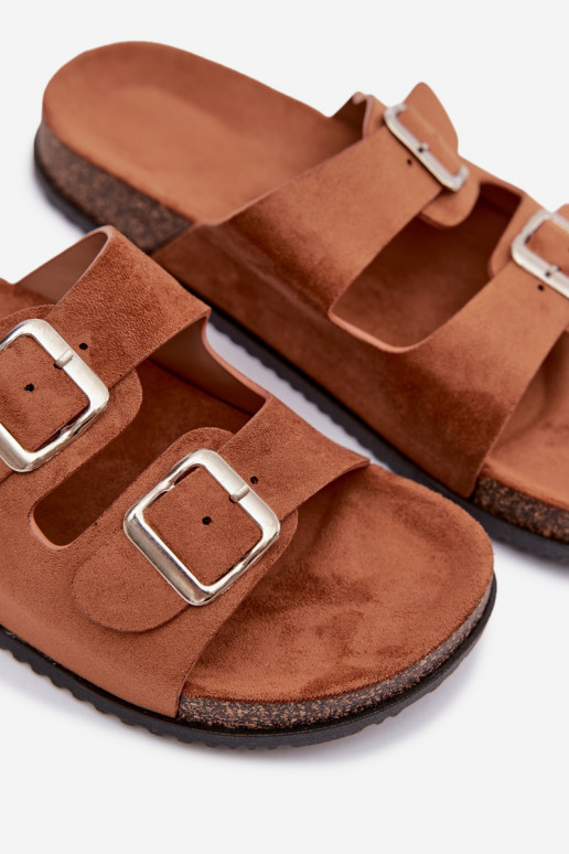 sieviešu čības ar sprādzēm brūnas krāsas Oliena