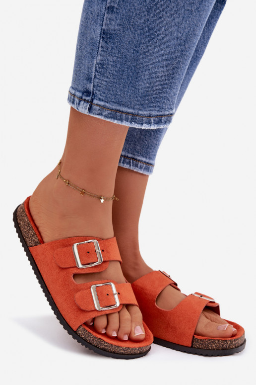 Oranžas krāsas sieviešu čības Oliena ar sprādzēm