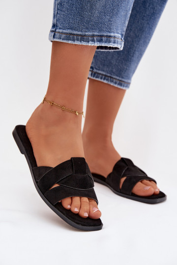 Čības Sieviešu dzīvoklis Ar svītrām Eko zamšādaoIne melnas krāsas Florane