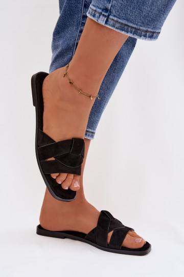 Čības Sieviešu dzīvoklis Ar svītrām Eko zamšādaoIne melnas krāsas Florane 2