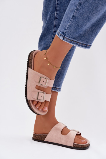 Sieviešu gaiši rozā čības ar sprādzēm „Oliena"