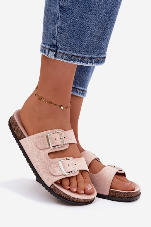 Sieviešu gaiši rozā čības ar sprādzēm „Oliena"