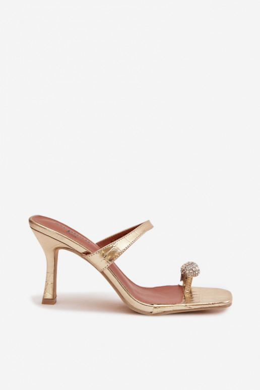 sieviešu čības ar papēdi Ar greznu Detalem Zelta krāsas Lorissa