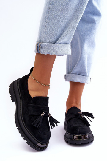 zamšādas apavi sieviešu mokasīni melnas krāsas Ramvli 2