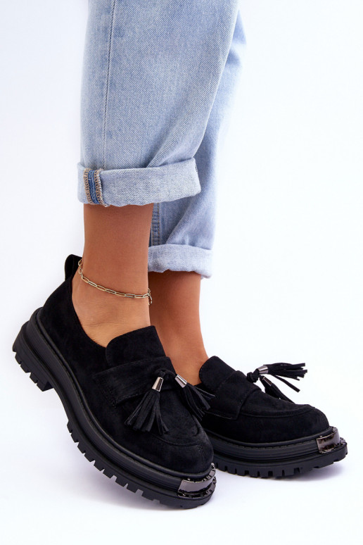 zamšādas apavi sieviešu mokasīni melnas krāsas Ramvli