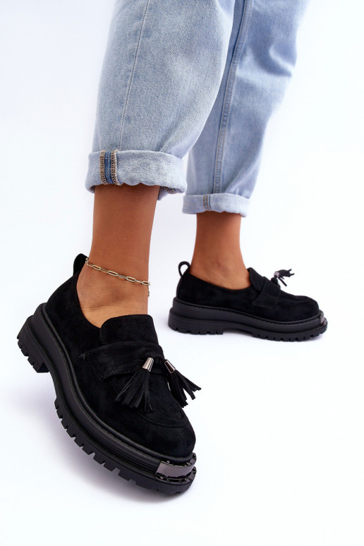 zamšādas apavi sieviešu mokasīni melnas krāsas Ramvli