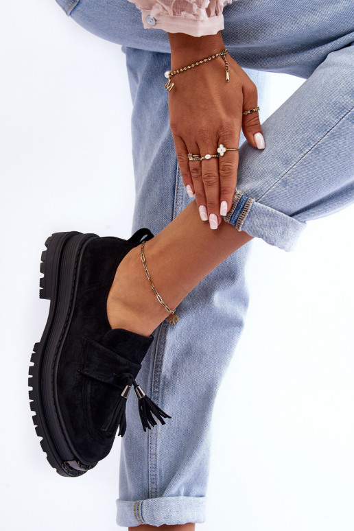 zamšādas apavi sieviešu mokasīni melnas krāsas Ramvli