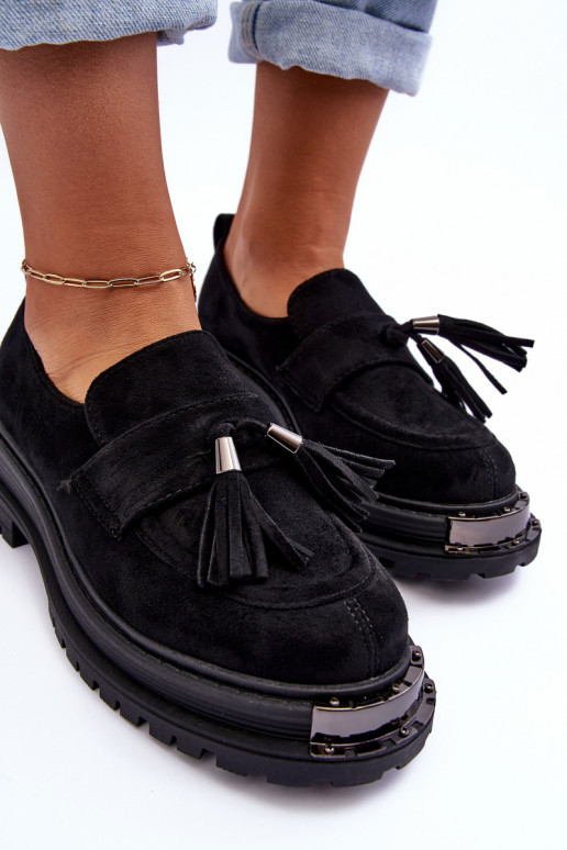 zamšādas apavi sieviešu mokasīni melnas krāsas Ramvli