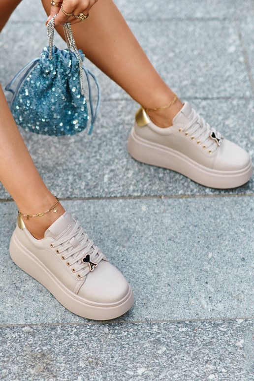 Sieviešu Āda Sneakers modeļa apavi ar platformu smilšu krāsas Vinceza 66700