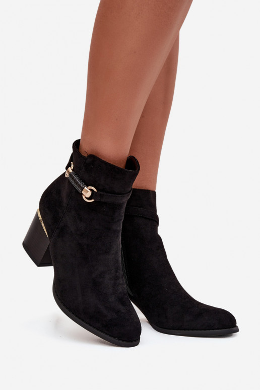 Sieviešu puszābaki siltināti ar papēdi ar dekorētiem papēžiem melnas krāsas Galissa