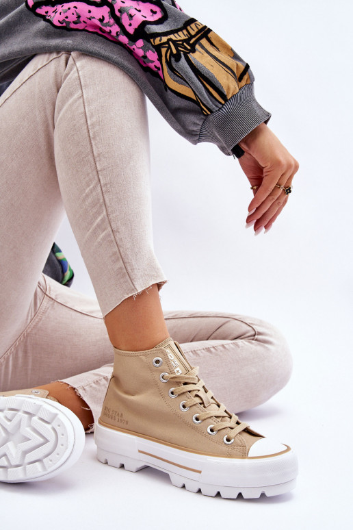 Augsts Auduma brīvā laika apavi ar platformu Big Star LL274160 smilšu krāsas