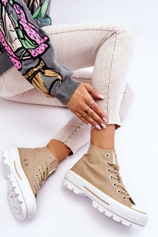 Augsts Auduma brīvā laika apavi ar platformu Big Star LL274160 smilšu krāsas