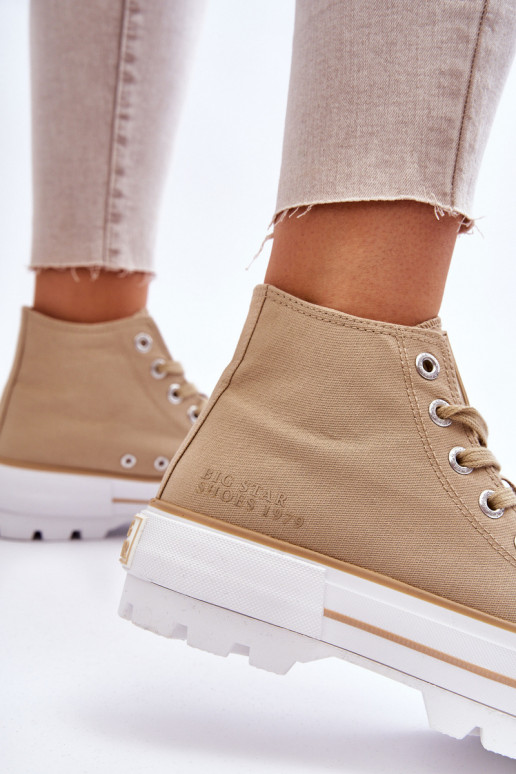 Augsts Auduma brīvā laika apavi ar platformu Big Star LL274160 smilšu krāsas