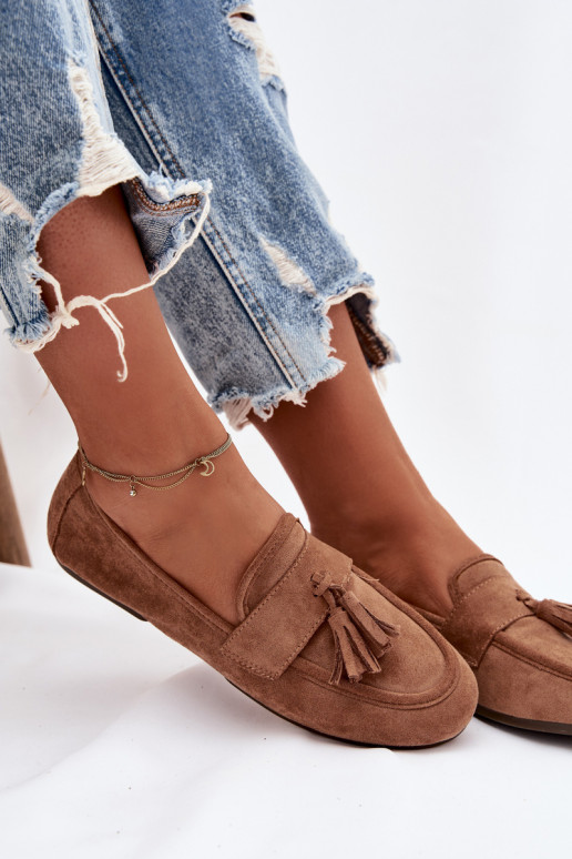 Sieviešu brūni mokasīni ar pušķiem Tai turirilisse