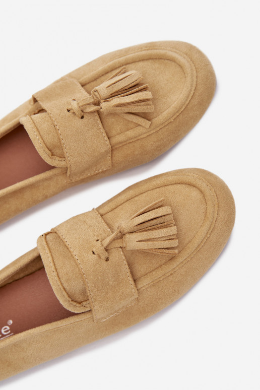 Mokasīni sieviešu ar pūciņām dzeltenā krāsā