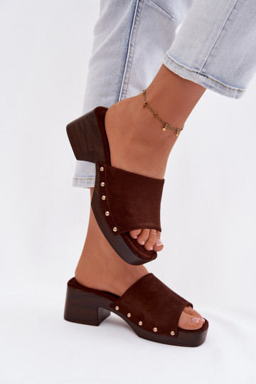 sieviešu čības Klockā Ze Zelta krāsasmi Kniedes CzekoladoIne Davessa