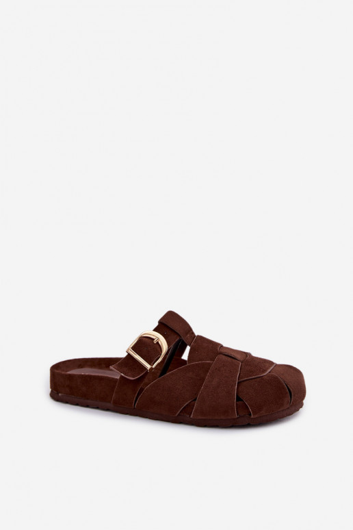 sieviešu čības Mule Ar svītrām I Złotą ar sprādzēm CzekoladoIne Ganelle