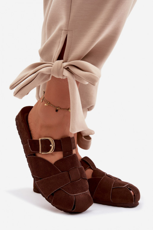 sieviešu čības Mule Ar svītrām I Złotą ar sprādzēm CzekoladoIne Ganelle