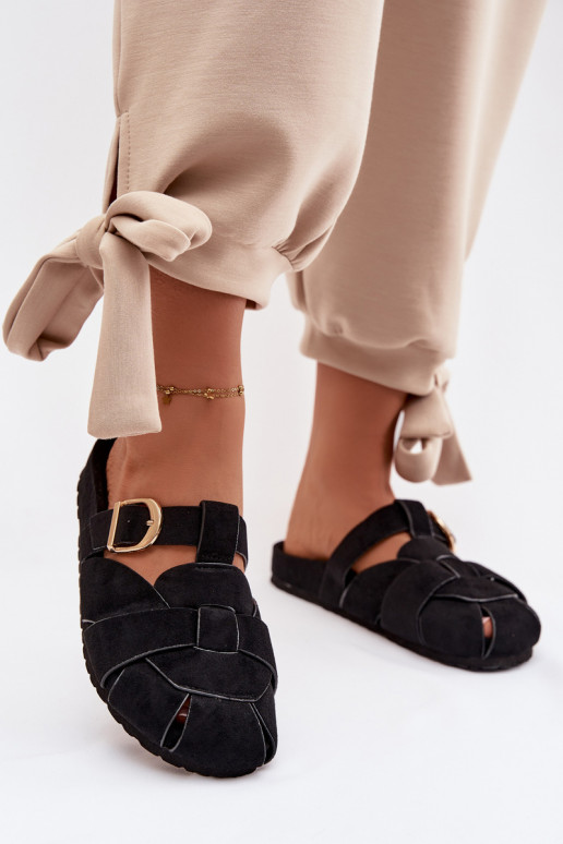 sieviešu čības Mule Ar svītrām I Złotą ar sprādzēm melnas krāsas Ganelle