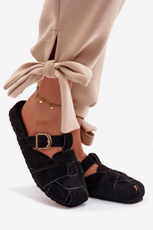 sieviešu čības Mule Ar svītrām I Złotą ar sprādzēm melnas krāsas Ganelle