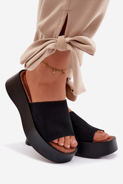 sieviešu čības ar platformu melnas krāsas Liorisse