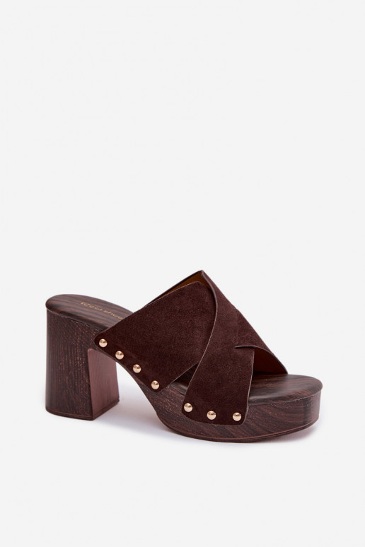 sieviešu čības ar papēdi Ze Zelta krāsasmi Kniedes CzekoladoIne Nerelle