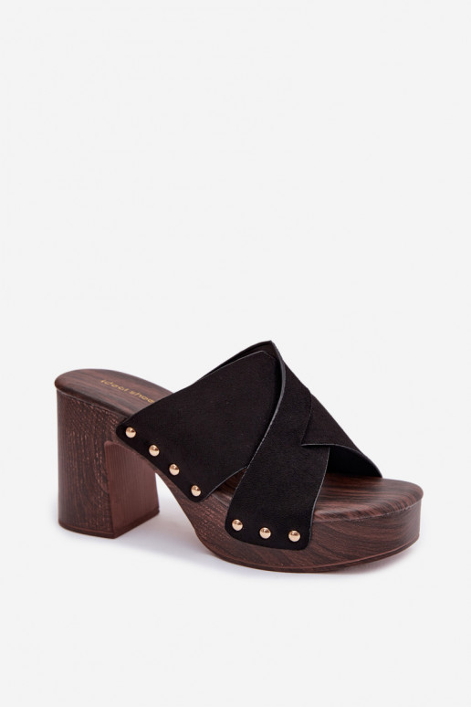 sieviešu čības ar papēdi Ze Zelta krāsasmi Kniedes melnas krāsas Nerelle