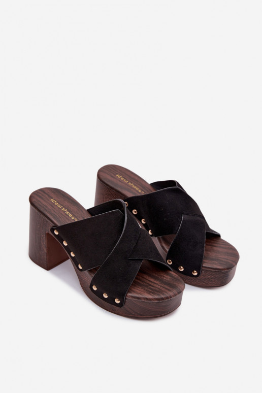 sieviešu čības ar papēdi Ze Zelta krāsasmi Kniedes melnas krāsas Nerelle