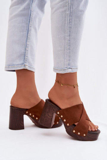 sieviešu čības ar papēdi Ze Zelta krāsasmi Kniedes brūnas krāsas Nerelle 2