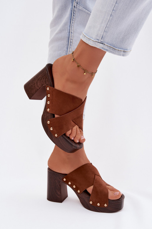 sieviešu čības ar papēdi Ze Zelta krāsasmi Kniedes brūnas krāsas Nerelle