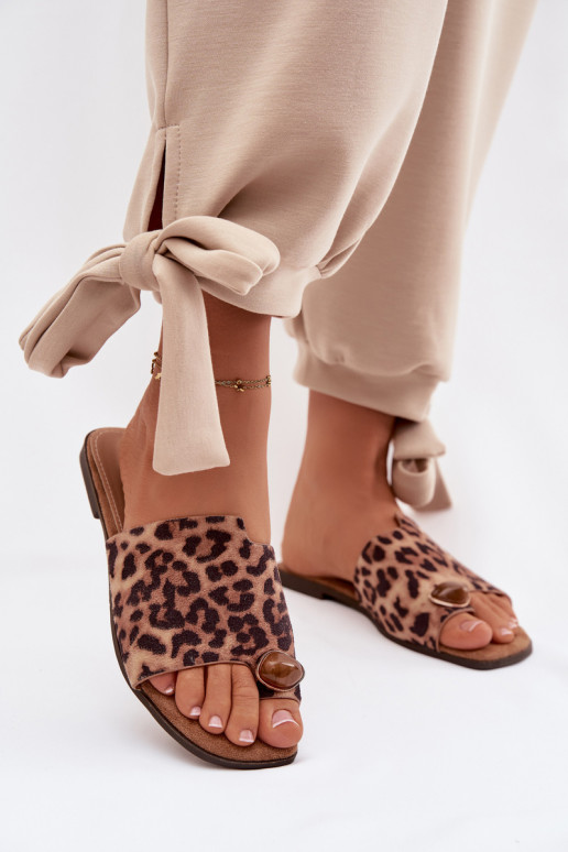 Čības Sieviešu dzīvoklis Ar greznu Detalem Eko zamšādaoIne ar leoparda kažokādas rakstu Selavine