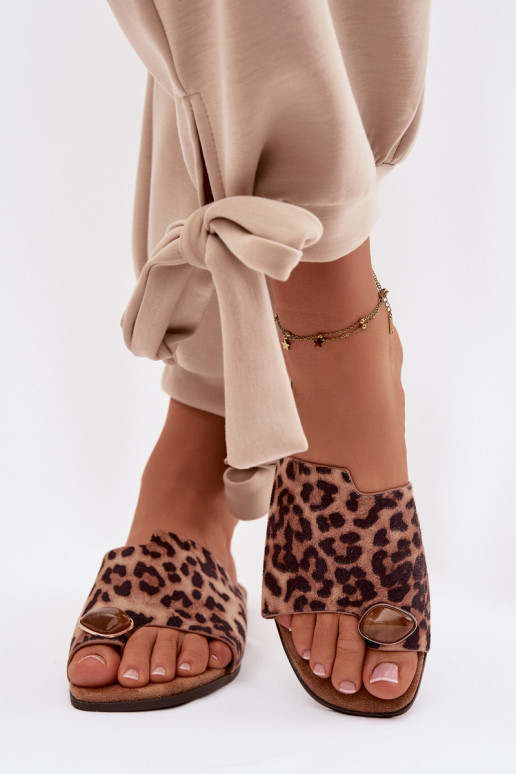 Čības Sieviešu dzīvoklis Ar greznu Detalem Eko zamšādaoIne ar leoparda kažokādas rakstu Selavine