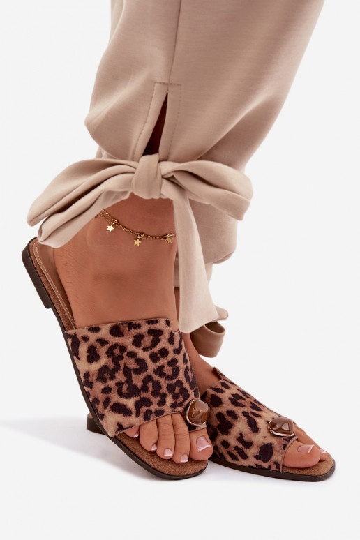 Čības Sieviešu dzīvoklis Ar greznu Detalem Eko zamšādaoIne ar leoparda kažokādas rakstu Selavine