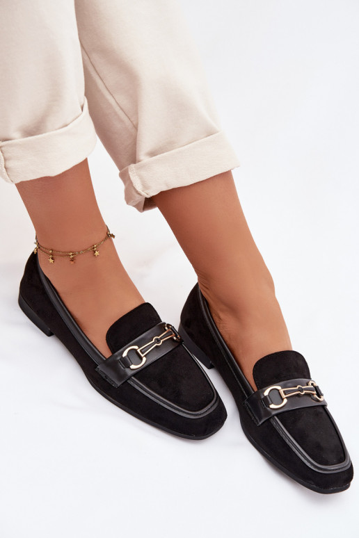 Mokasīni sieviešu mokasīni ar ornamentiem melnas krāsas Palerina