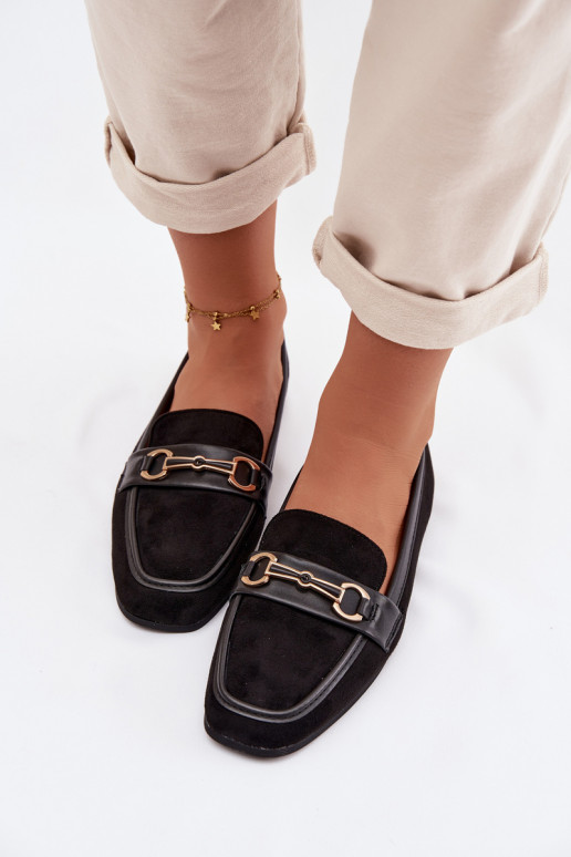 Mokasīni sieviešu mokasīni ar ornamentiem melnas krāsas Palerina